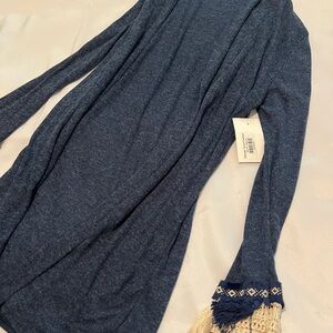 Blue Knit Cardigan with Fringe